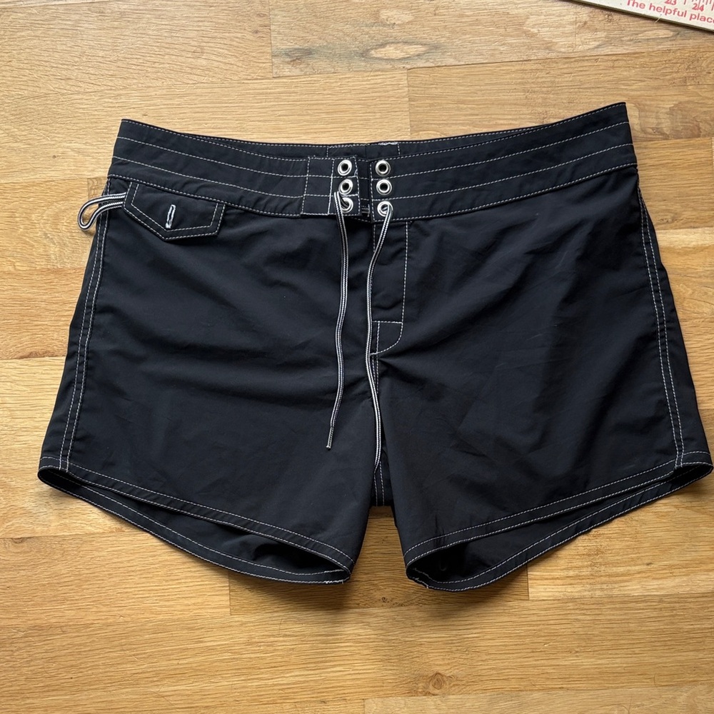Birdwell Black Swim Board Shorts with White Contrast Stitching women’s 14